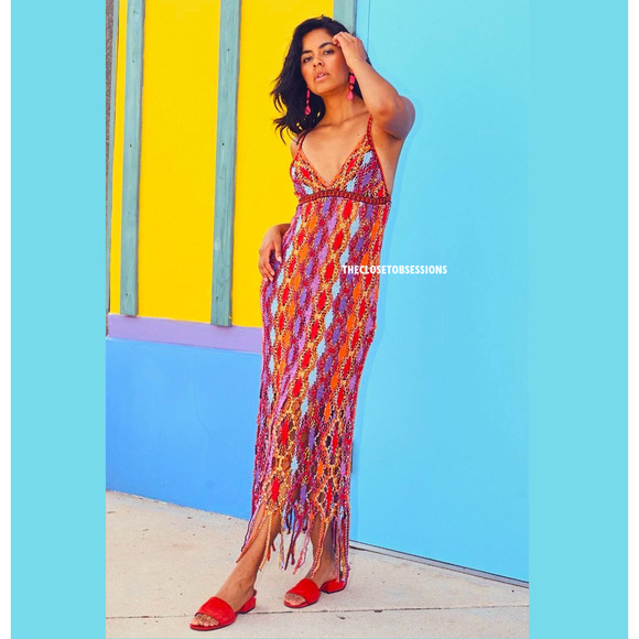 ZARA V-Neck Fringe Hem Multicolor Midi Dress NWT | Size M/L - Picture 10 of 16